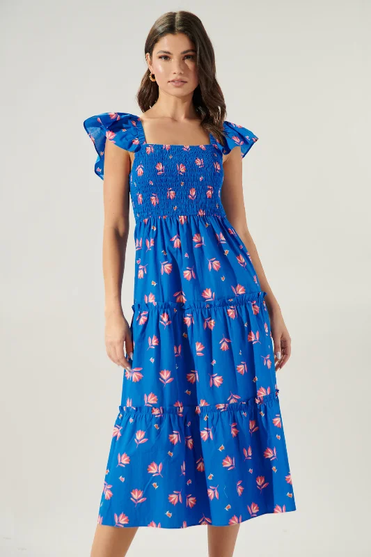 Lazuli Floral Lou Smocked Tiered Midi Dress