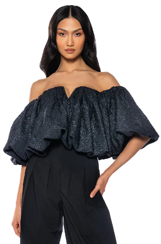 IRIS OFF THE SHOULDER BROCADE BLOUSE