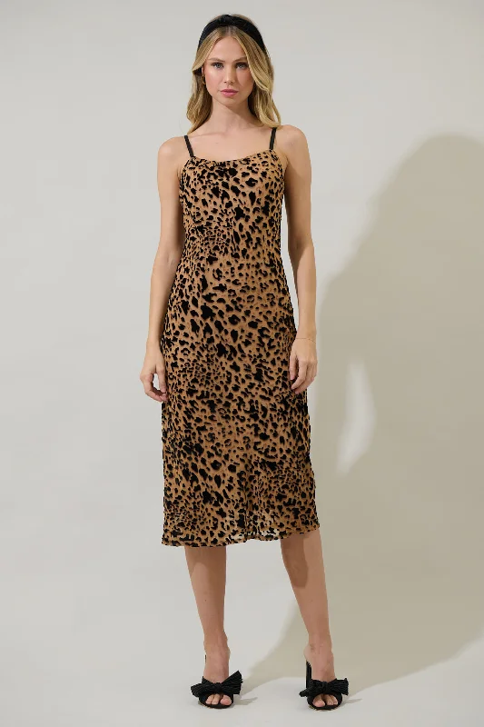 Cale Leopard Print Velvet Midi Dress