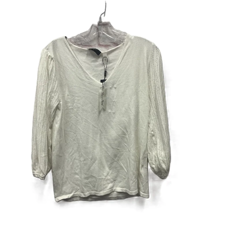 Top Long Sleeve By T Tahari In Ivory, Size: L