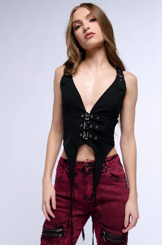 BUCKLED UP CROP OPEN BACK VEST