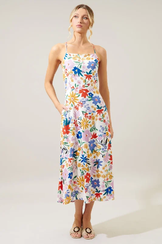 Ojai Floral Booker Cross Back Midi Dress