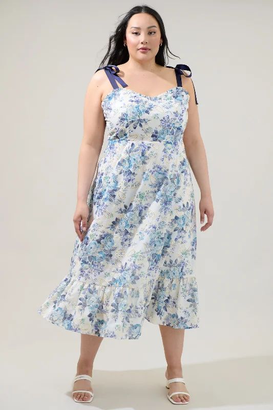 Majesty Floral Villa Garden Eyelet Midi Dress Curve