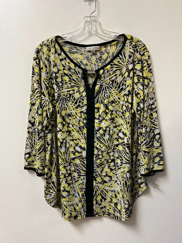 Top Long Sleeve By Dana Buchman In Black & Yellow, Size: Xl