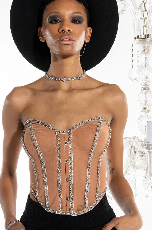 I'M LEGIT RHINESTONE TRIM MESH CORSET