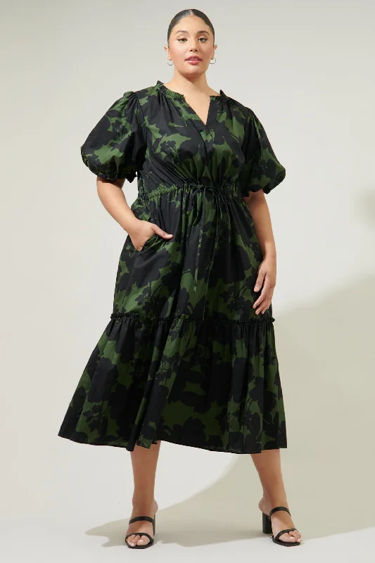 Night Moss Ginny Bubble Sleeve Midi Dress Curve