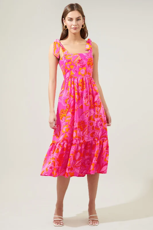 Lanai Tropics Filly Tie Strap Midi Dress