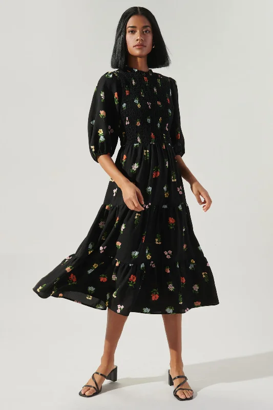 Remi Garden Floral Frazier Smocked Tiered Midi Dress