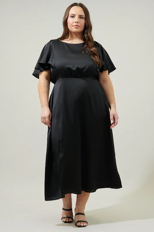 Chateau Satin Allegria Flutter Sleeve Midi Dress Curve