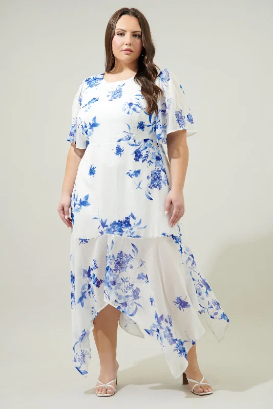 Mariposa Floral Aerin Asymmetrical Flutter Midi Dress Curve