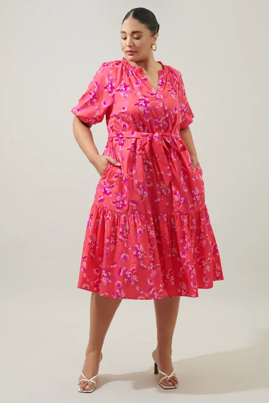 Magnolis Rhubarb Wynette Tiered Midi Dress Curve