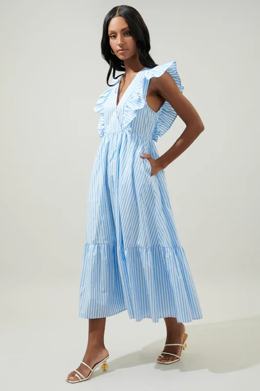 Striped Fairness Poplin Surplice Midi Dress