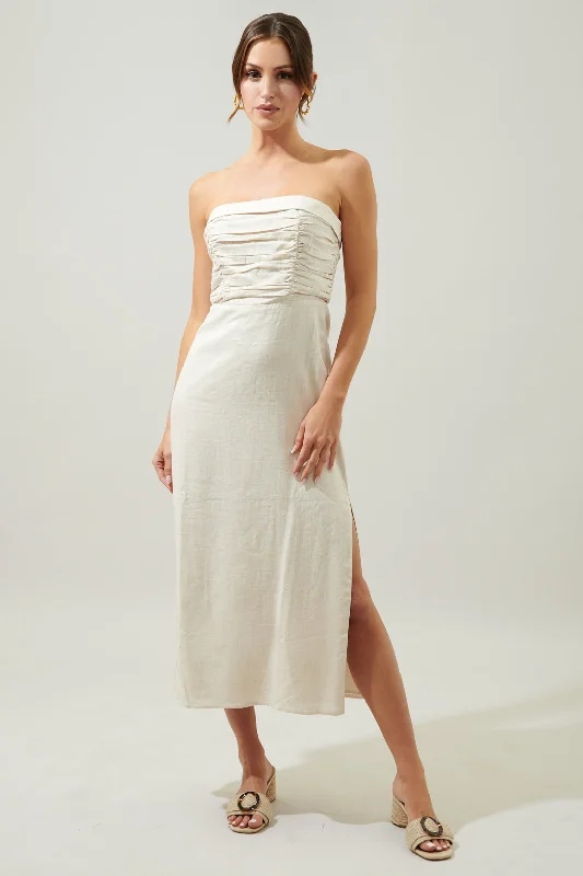 Morro Bay Strapless Ruched Midi Dress