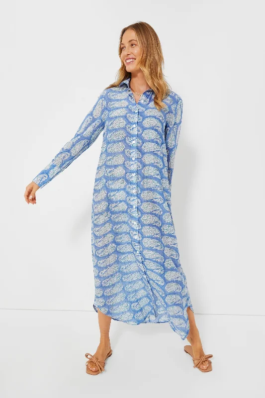 Blue Turq Paisley Oversized Maxi Shirt Dress