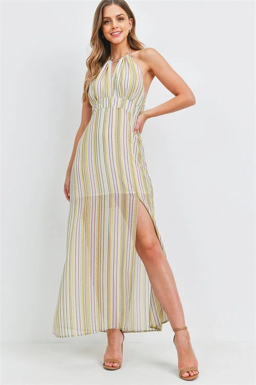 White Multi Color Stripe Maxi Dress