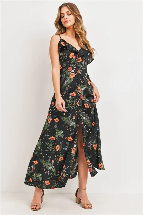 Black Floral High Low Maxi Dress