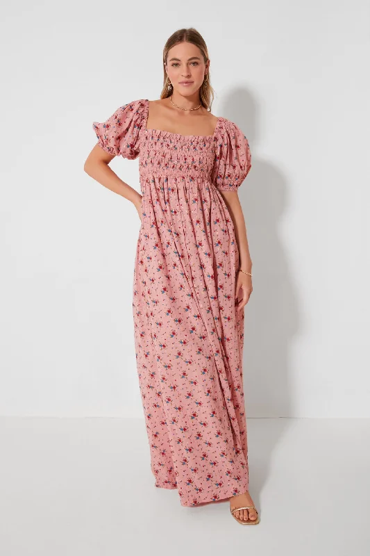 Primrose and Bouquet Floral Aurora Puff Sleeve Maxi Dress