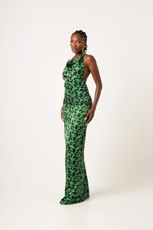 AZI SILK HALTER MAXI DRESS