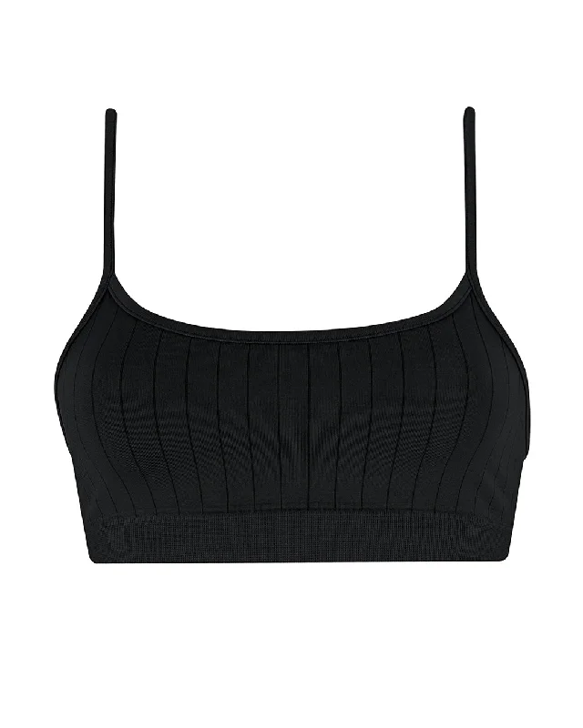 FLAT RIBBED SINCERE Bikini Bra Top | Black