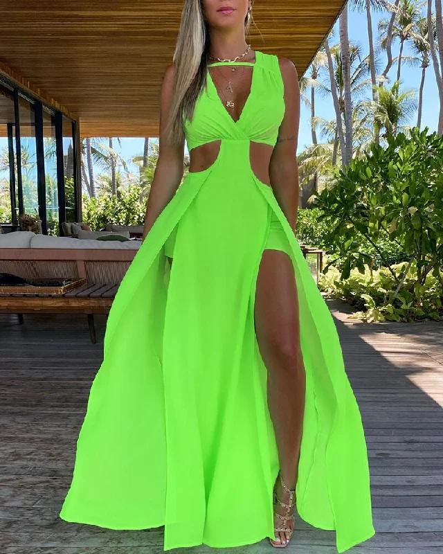 JuliaFashion-Beach Holiday Wear Thigh Slit Long Maxi Dress