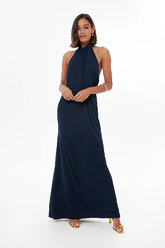 Navy Blue Crocus Maxi Dress