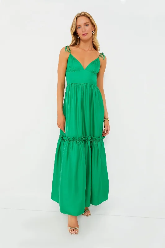 Green Silk Twill Maxi Dress