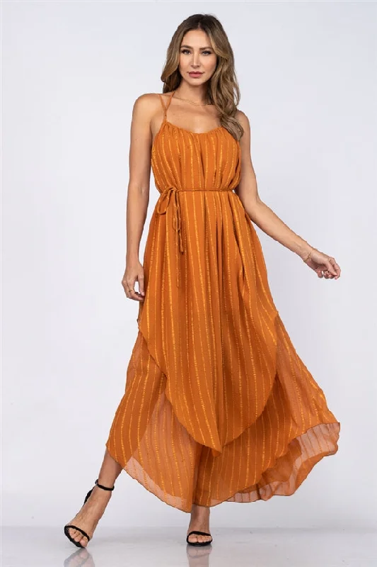 Caramel Brown Textured Maxi Dress