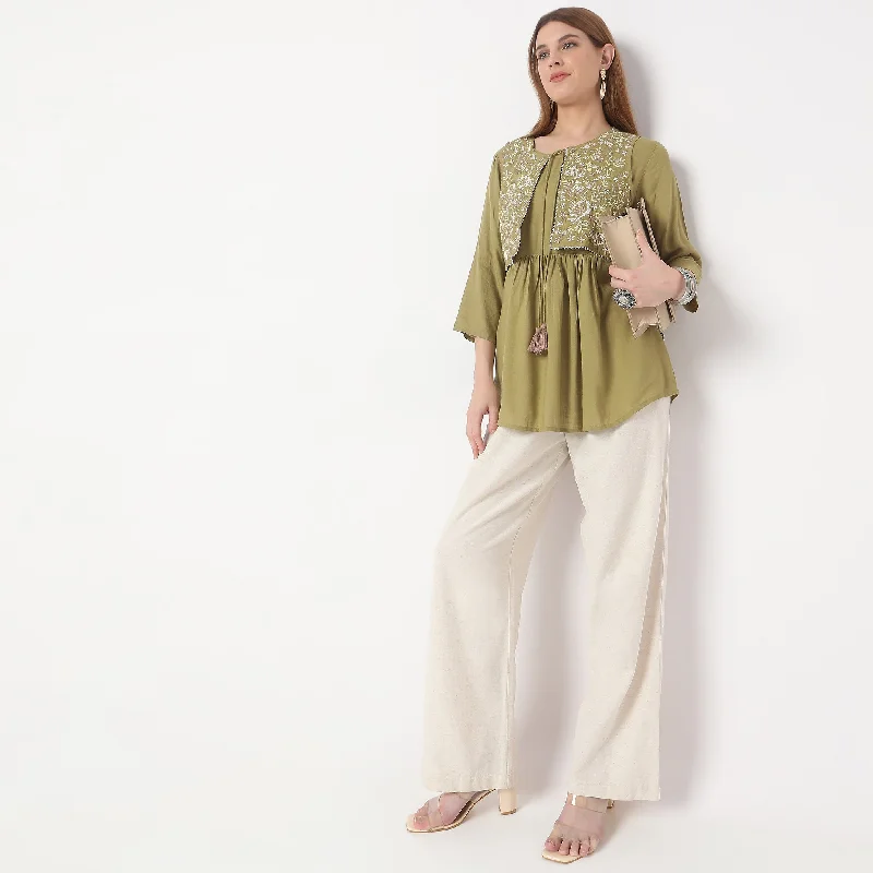 Flare Fit Embroidered Kurta