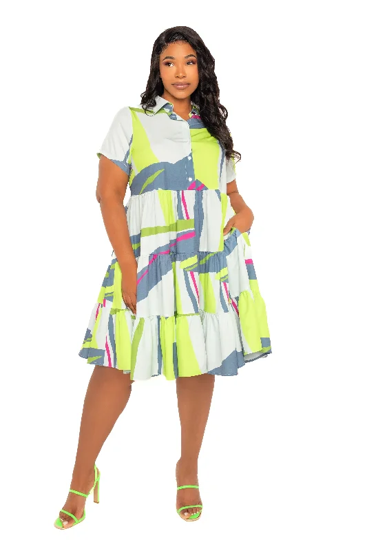 Print Tiered Mini Shirt Dress