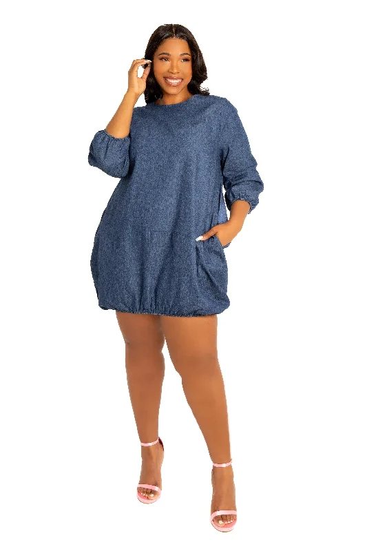 Bubbled Denim Mini Dress