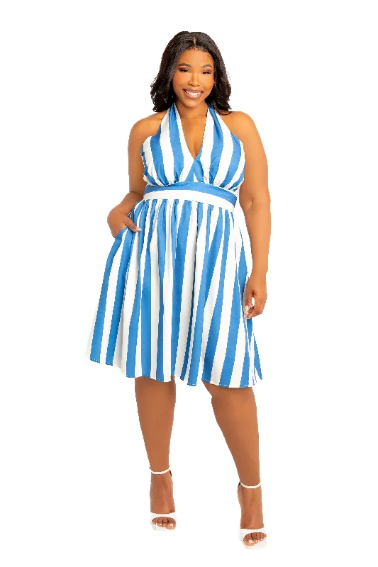 Stripe Halter Neck Mini Dress