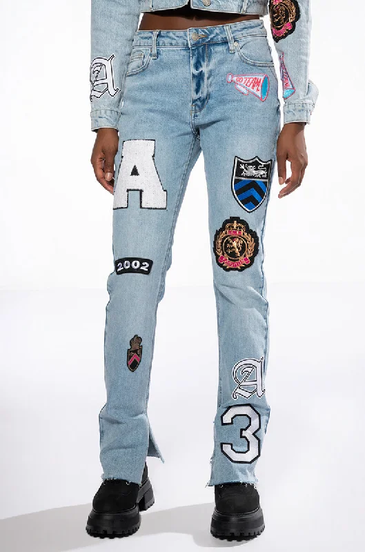 COLLEGIATE OUT OF YOUR LEAGUE HIGH RISE STRAIGHT LEG JEAN