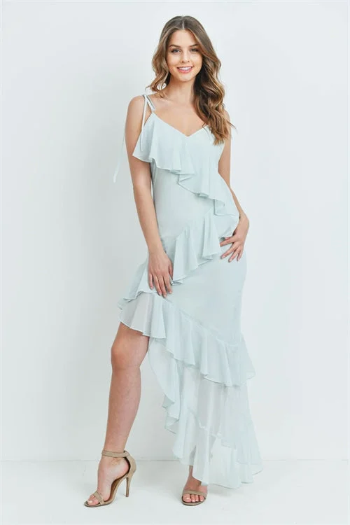 Mint Green Asymmetrical Hem Maxi Dress