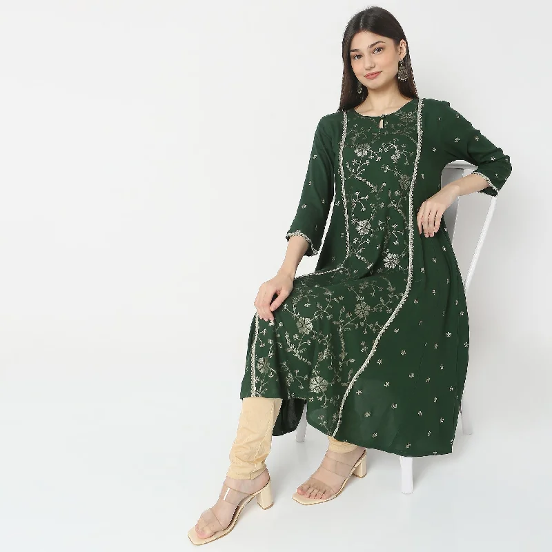 Flare Fit Embroidered Kurta