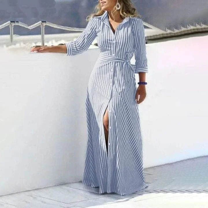 My Destiny Striped Maxi Shirt Dress