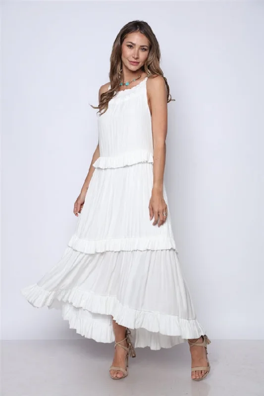 White Sleeveless Ruffled Maxi Dress