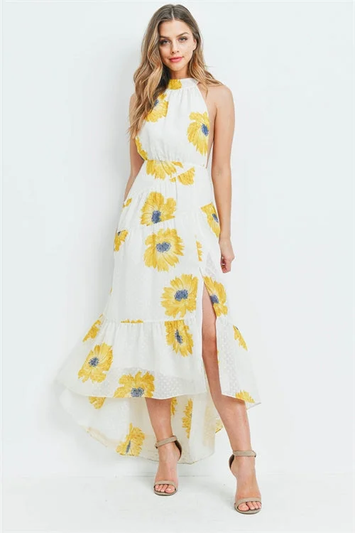 Ivory Floral High Low Maxi Dress