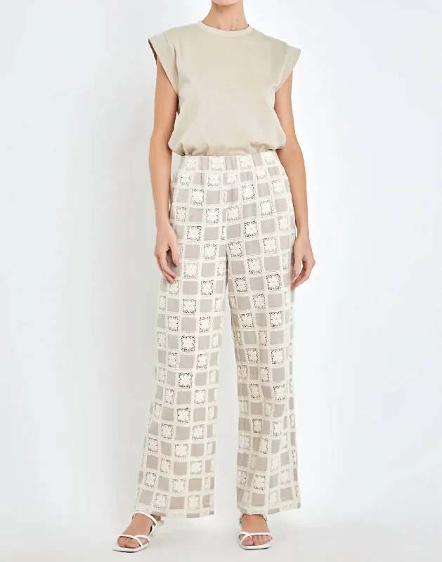 Crochet Patchwork Pants In Beige