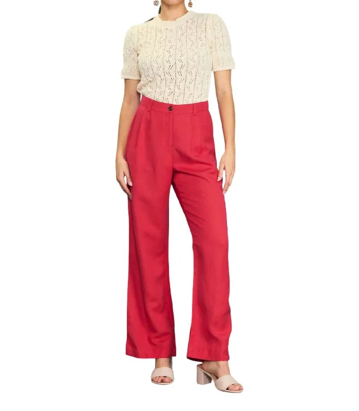 Linen Wide Leg Trousers In Cherry