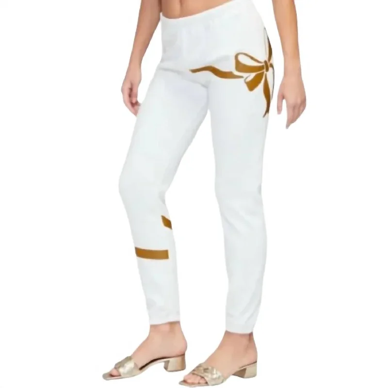 Open Me First Bow Joggers In Cream