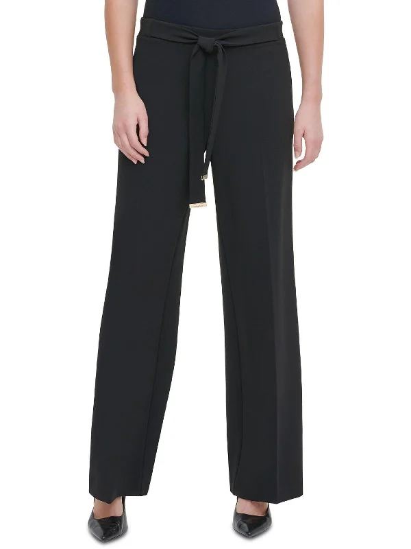 Womens Banded Tie Front Wide Leg Pants