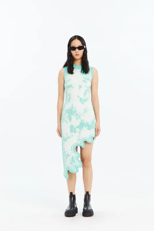 BROOKLYN ECO "TIE DYE" WAVY ASYMMETRIC DRESS