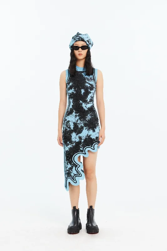 BROOKLYN ECO "TIE DYE" WAVY ASYMMETRIC DRESS