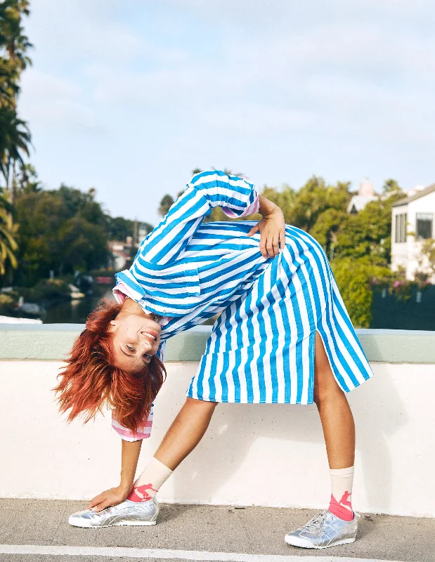 Sundry Candy Striped Long Sleeve Shirt Dress in Azure