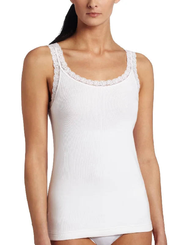 Flexees Women`s Fat Free Dressing Lace Trimmed Cotton Rib Tank