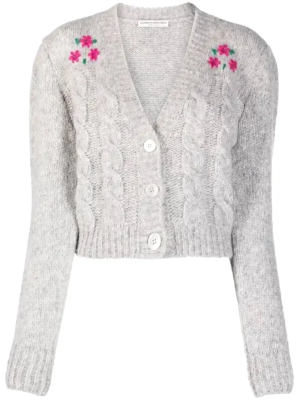 Cardigan With Flowers In Light Grey