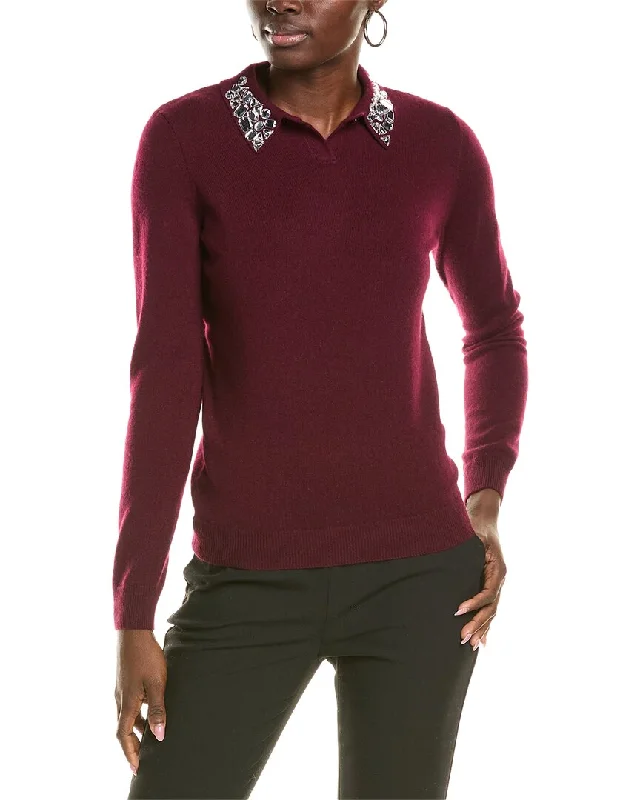 sofiacashmere Embellished Collar Cashmere Sweater