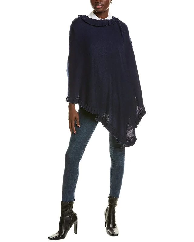 sofiacashmere Ruffle Trim Wool & Cashmere-Blend Poncho